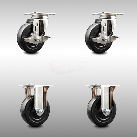 Service Caster 4 Inch 316SS Soft Rubber Wheel Swivel Top Plate Caster Brake 2 Rigid SCC, 2PK SCC-SS31620S414-SRS-TLB-2-R-2